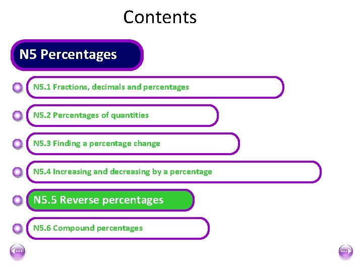 Contents N 5 Percentages N 5. 1 Fractions, decimals and percentages N 5. 2