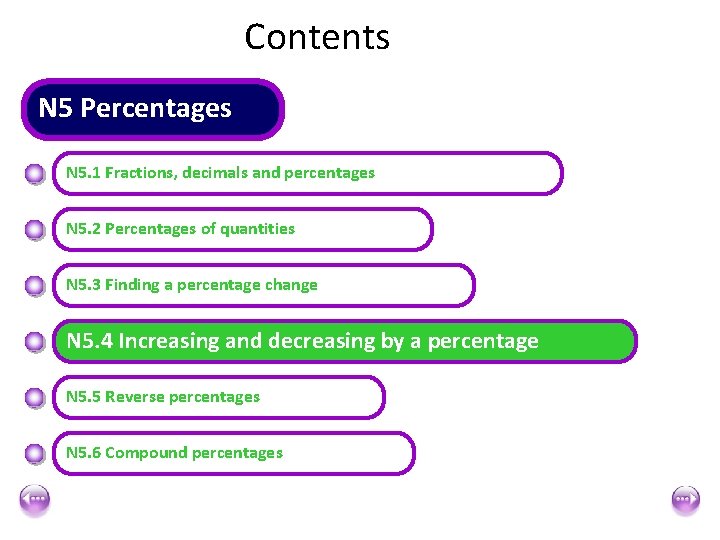 Contents N 5 Percentages N 5. 1 Fractions, decimals and percentages N 5. 2