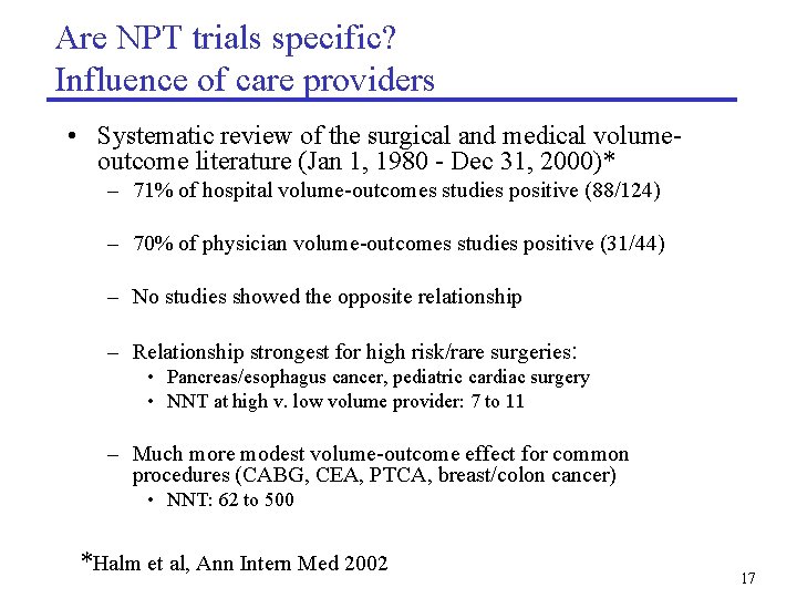 Are NPT trials specific? Influence of care providers • Systematic review of the surgical