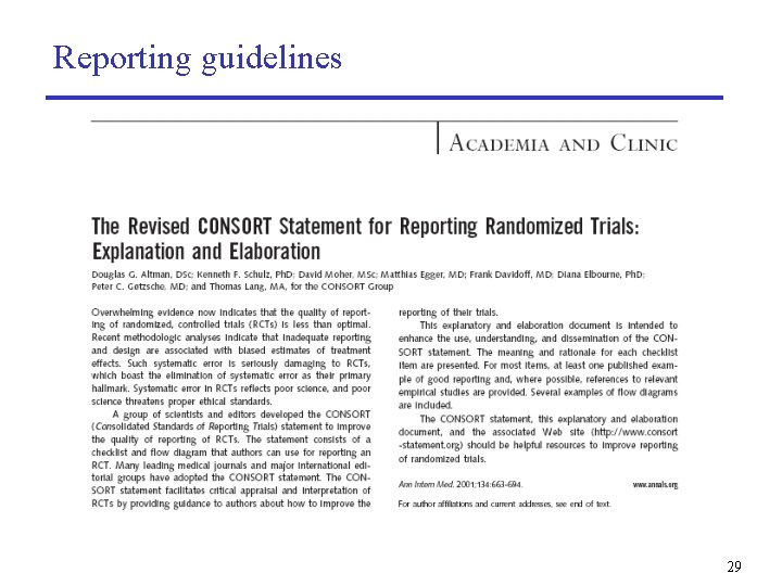 Reporting guidelines 29 