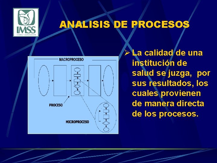 ANALISIS DE PROCESOS Ø La calidad de una institución de salud se juzga, por