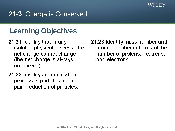 21 -3 Charge is Conserved Learning Objectives 21. 21 Identify that in any isolated