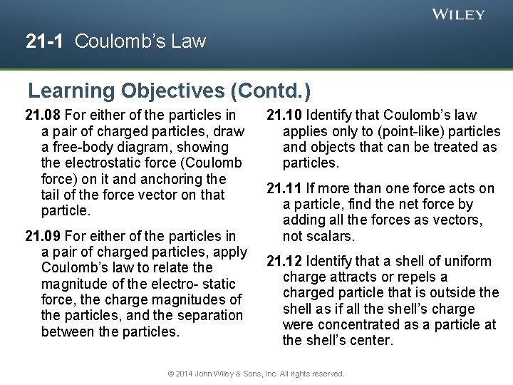 21 -1 Coulomb’s Law Learning Objectives (Contd. ) 21. 08 For either of the