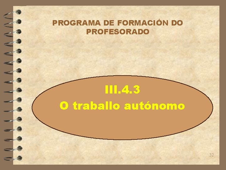 PROGRAMA DE FORMACIÓN DO PROFESORADO III. 4. 3 O traballo autónomo 32 