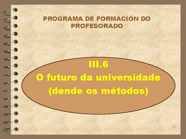 PROGRAMA DE FORMACIÓN DO PROFESORADO III. 6 O futuro da universidade (dende os métodos)