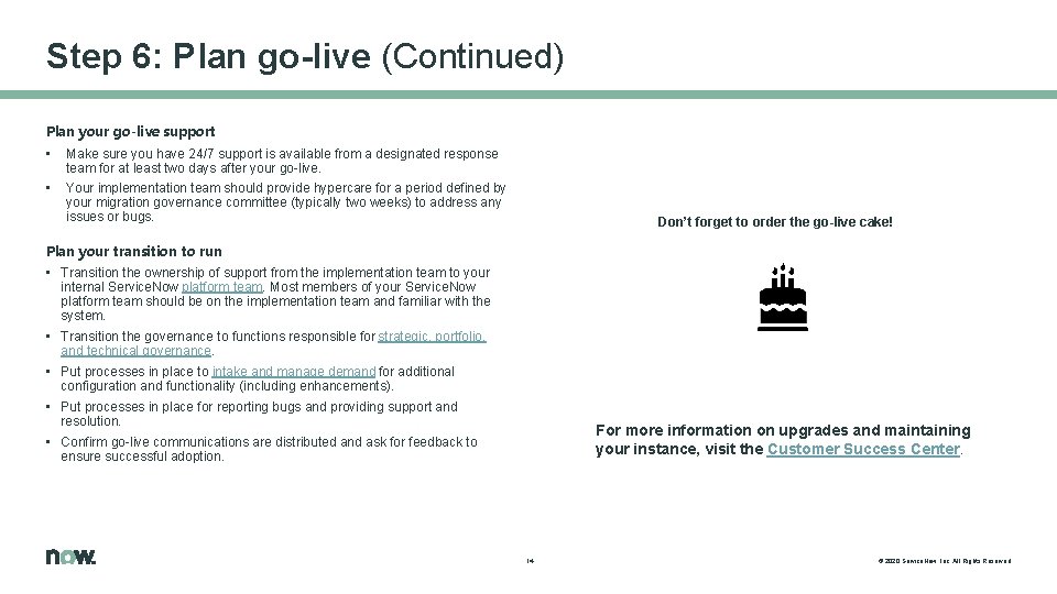 Step 6: Plan go-live (Continued) Plan your go-live support • Make sure you have Step 6: Plan go-live (Continued) Plan your go-live support • Make sure you have