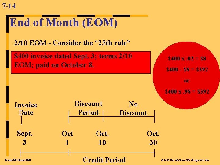 7 -14 End of Month (EOM) 2/10 EOM - Consider the “ 25 th