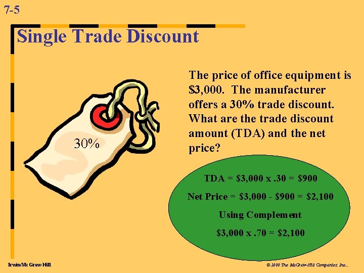 7 -5 Single Trade Discount 30% The price of office equipment is $3, 000.