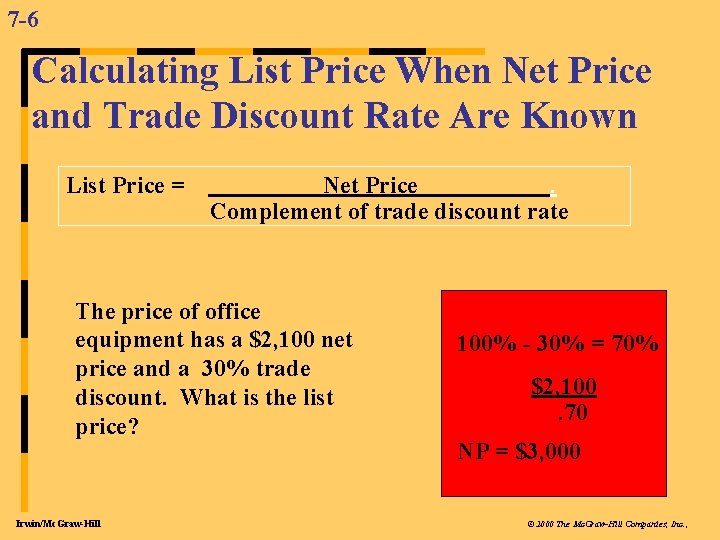 7 -6 Calculating List Price When Net Price and Trade Discount Rate Are Known