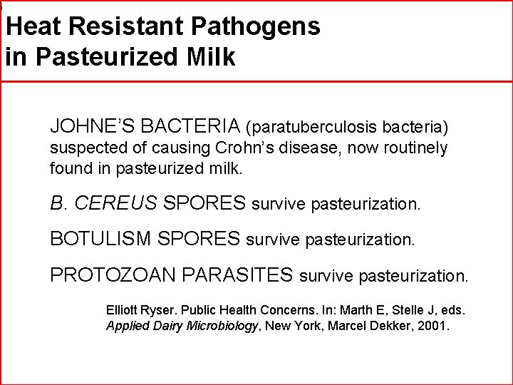 6 Heat Resistant Pathogens in Pasteurized Milk JOHNE’S BACTERIA (paratuberculosis bacteria) suspected of causing