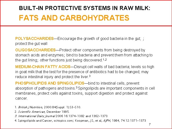 BUILT-IN PROTECTIVE SYSTEMS IN RAW MILK: FATS AND CARBOHYDRATES POLYSACCHARIDES—Encourage the growth of good