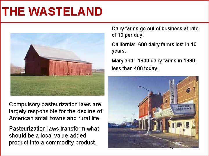 THE WASTELAND Dairy farms go out of business at rate of 16 per day.