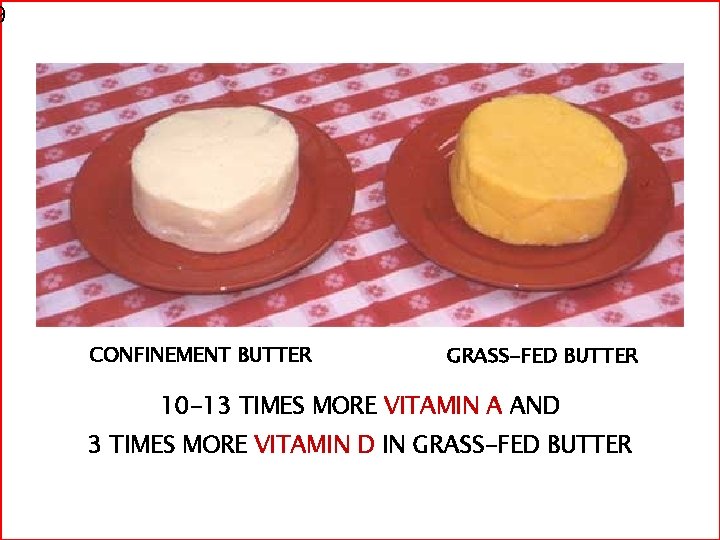 9 Confinement Butter vs. Grass-Fed Butter CONFINEMENT BUTTER GRASS-FED BUTTER 10 -13 TIMES MORE