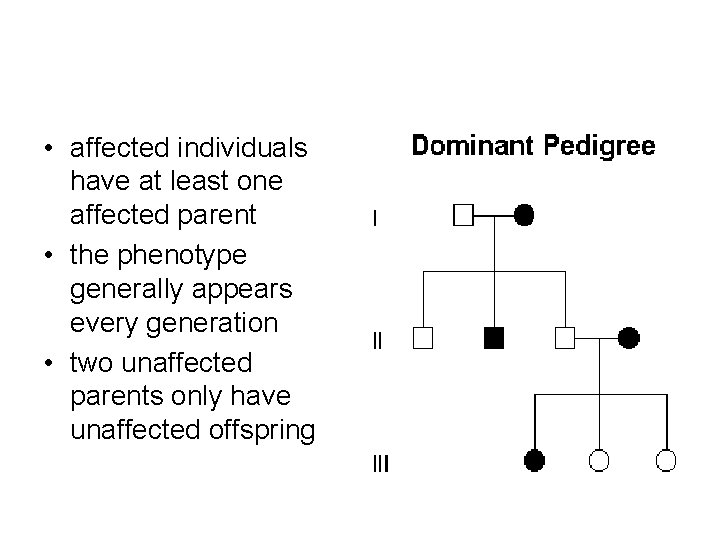  • affected individuals have at least one affected parent • the phenotype generally