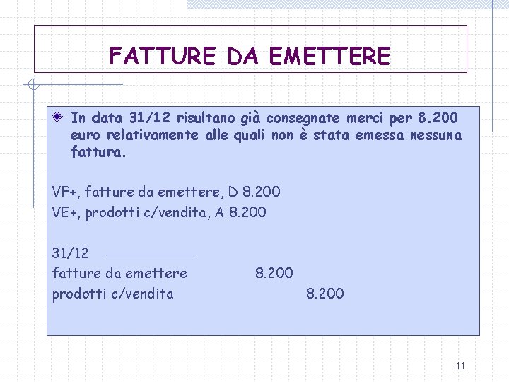 FATTURE DA EMETTERE In data 31/12 risultano già consegnate merci per 8. 200 euro