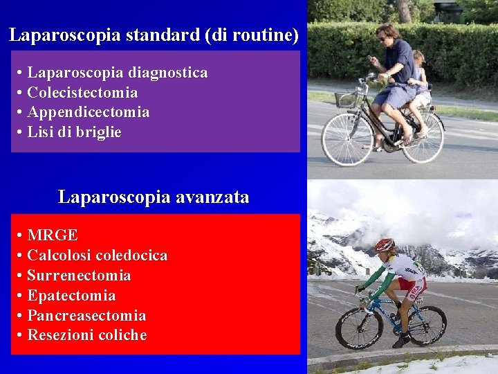 Laparoscopia standard (di routine) • Laparoscopia diagnostica • Colecistectomia • Appendicectomia • Lisi di