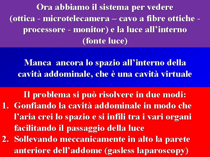 Ora abbiamo il sistema per vedere (ottica - microtelecamera – cavo a fibre ottiche