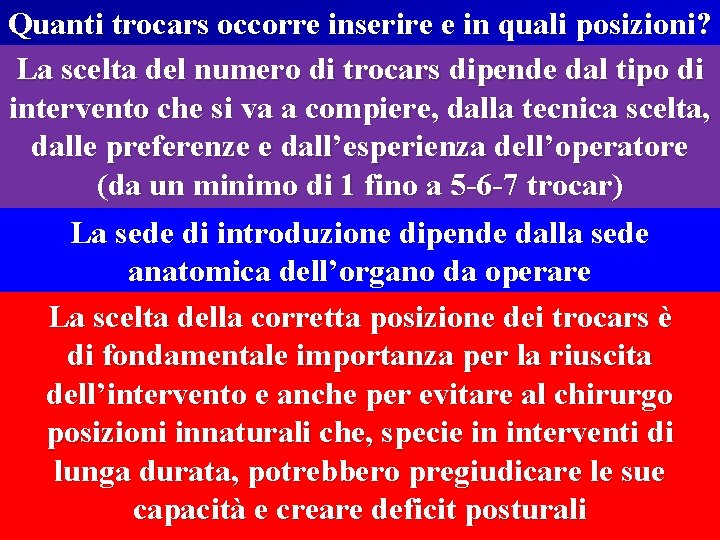 Quanti trocars occorre inserire e in quali posizioni? La scelta del numero di trocars