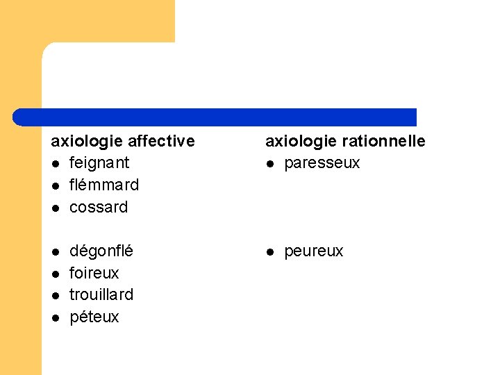 axiologie affective l feignant l flémmard l cossard l l dégonflé foireux trouillard péteux axiologie affective l feignant l flémmard l cossard l l dégonflé foireux trouillard péteux
