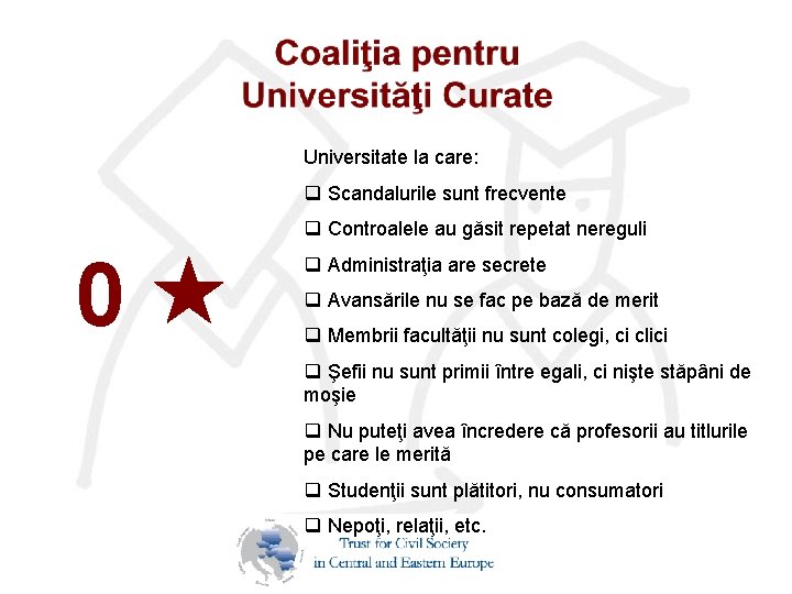 Universitate la care: q Scandalurile sunt frecvente q Controalele au găsit repetat nereguli 0