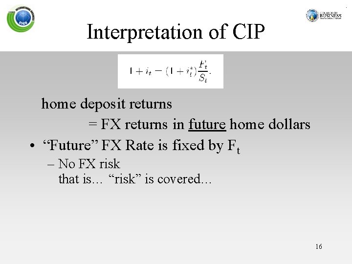 Interpretation of CIP home deposit returns = FX returns in future home dollars •