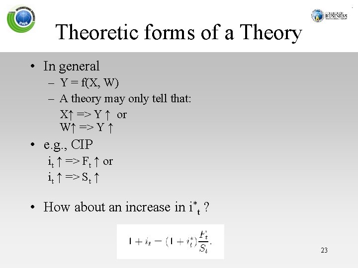 Theoretic forms of a Theory • In general – Y = f(X, W) –
