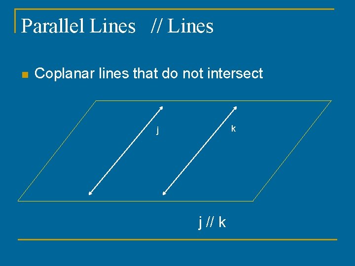 Parallel Lines // Lines n Coplanar lines that do not intersect k j j