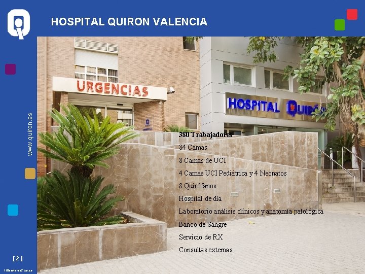 www. quiron. es HOSPITAL QUIRON VALENCIA 380 Trabajadores 84 Camas 8 Camas de UCI