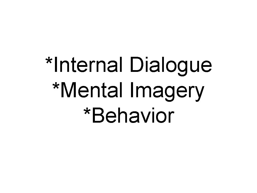 *Internal Dialogue *Mental Imagery *Behavior 