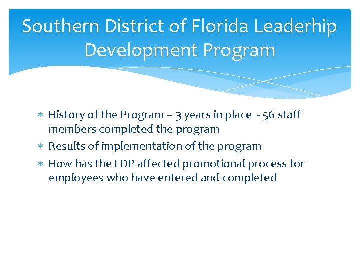 Southern District of Florida Leaderhip Development Program History of the Program – 3 years
