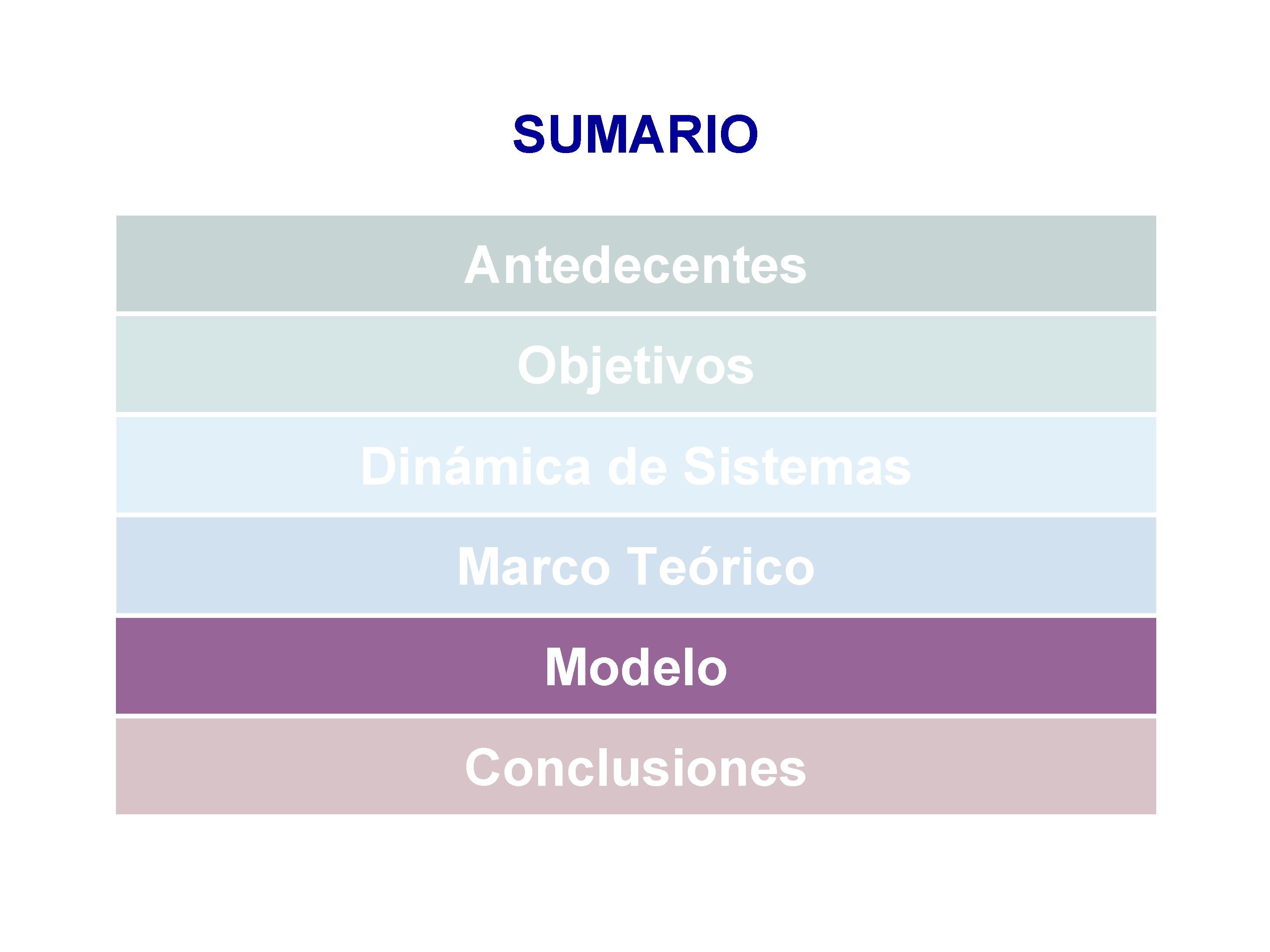 SUMARIO Antedecentes Objetivos Dinámica de Sistemas Marco Teórico Modelo Conclusiones 