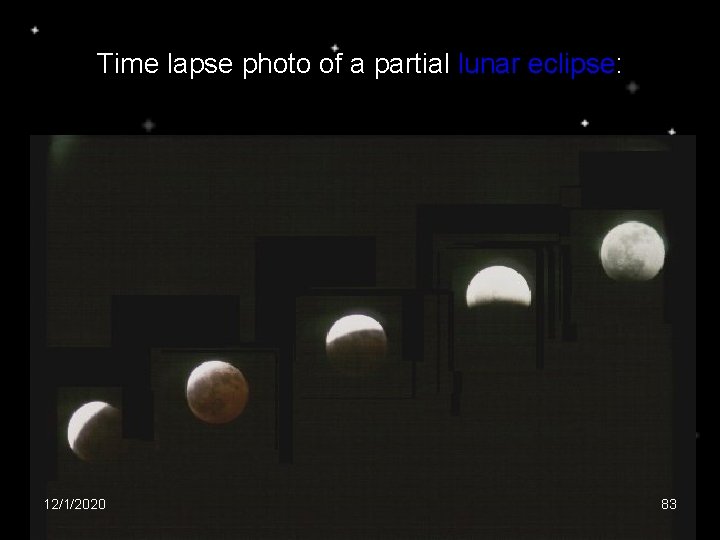 Time lapse photo of a partial lunar eclipse: 12/1/2020 83 