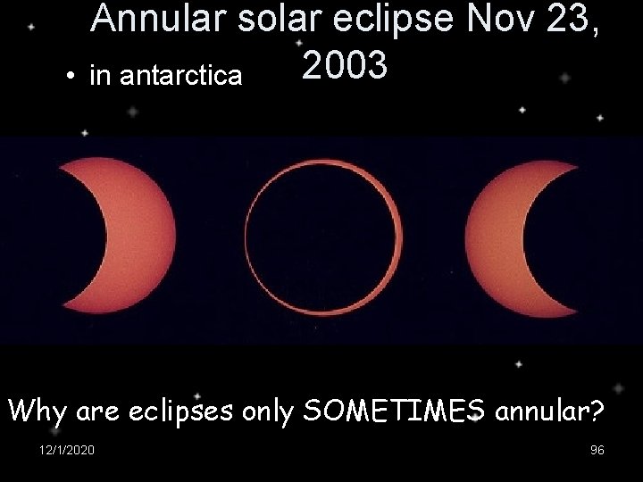  • Annular solar eclipse Nov 23, 2003 in antarctica Why are eclipses only