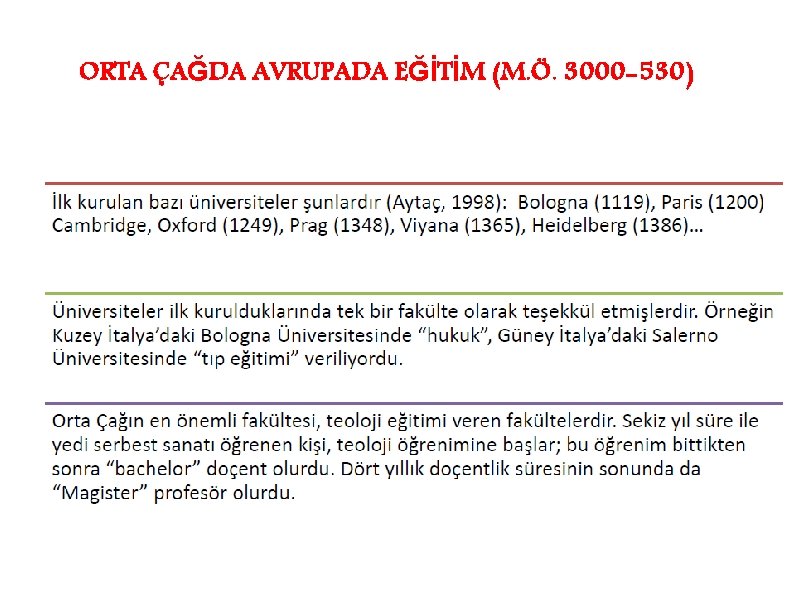 ORTA ÇAĞDA AVRUPADA EĞİTİM (M. Ö. 3000 -530) 