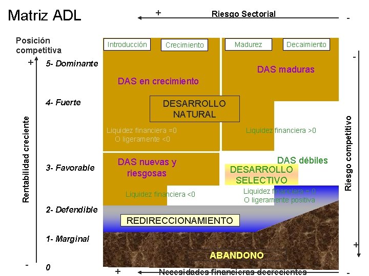 Matriz ADL Posición competitiva + + Introducción Riesgo Sectorial Madurez Crecimiento Decaimiento - 5