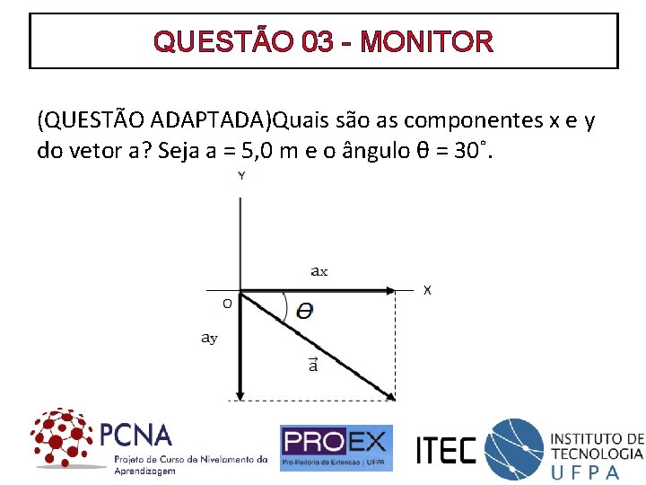QUESTÃO 03 - MONITOR (QUESTÃO ADAPTADA)Quais são as componentes x e y do vetor