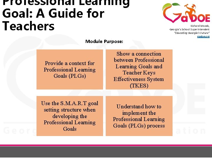 Professional Learning Goal: A Guide for Teachers Module Purpose: Provide a context for Professional