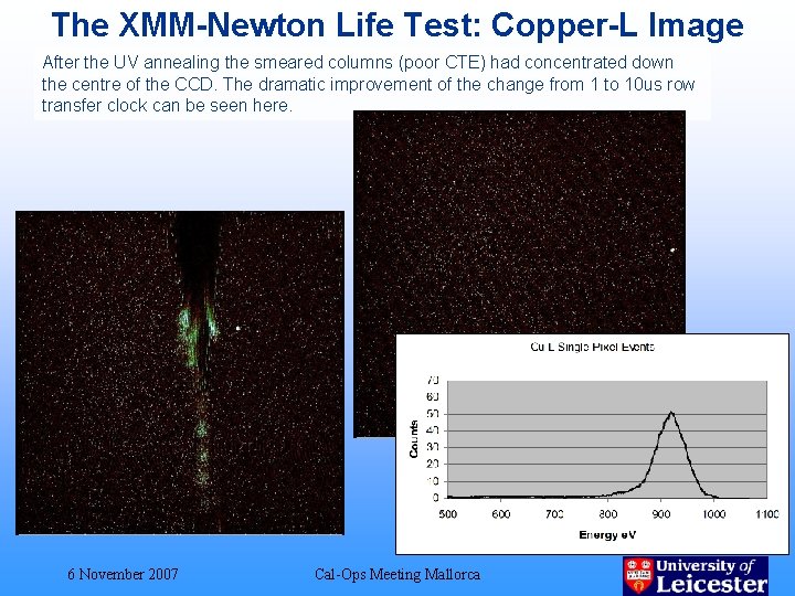 The XMM-Newton Life Test: Copper-L Image After the UV annealing the smeared columns (poor