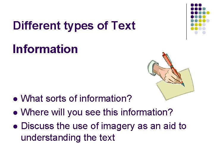 Different types of Text Information l l l What sorts of information? Where will Different types of Text Information l l l What sorts of information? Where will