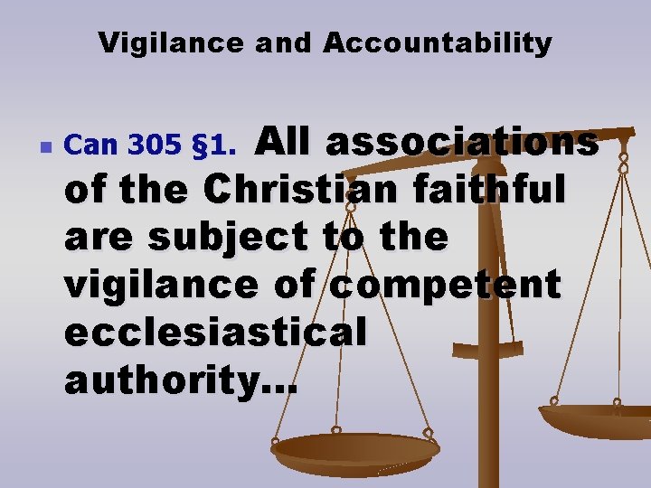 Vigilance and Accountability n All associations of the Christian faithful are subject to the