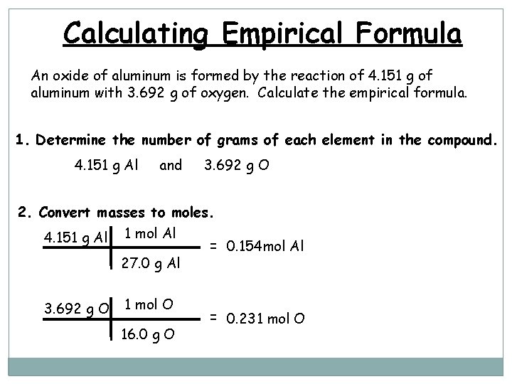 Calculating Empirical Formula An oxide of aluminum is formed by the reaction of 4.