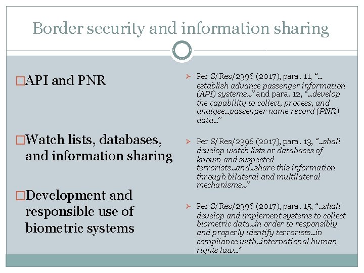 Border security and information sharing �API and PNR �Watch lists, databases, and information sharing