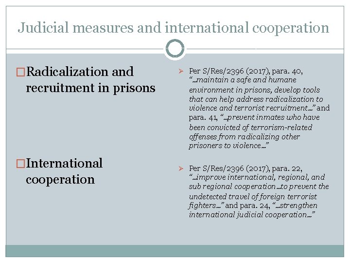 Judicial measures and international cooperation �Radicalization and recruitment in prisons �International cooperation Ø Per