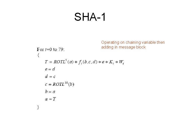 SHA-1 Operating on chaining variable then adding in message block 