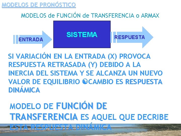 MODELOS DE PRONÓSTICO MODELOS de FUNCIÓN de TRANSFERENCIA o ARMAX ENTRADA SISTEMA RESPUESTA SI