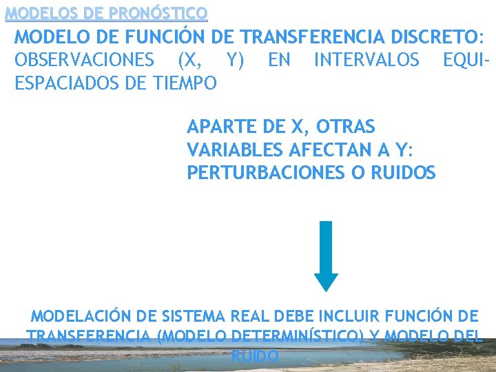 MODELOS DE PRONÓSTICO MODELO DE FUNCIÓN DE TRANSFERENCIA DISCRETO: OBSERVACIONES (X, Y) EN INTERVALOS