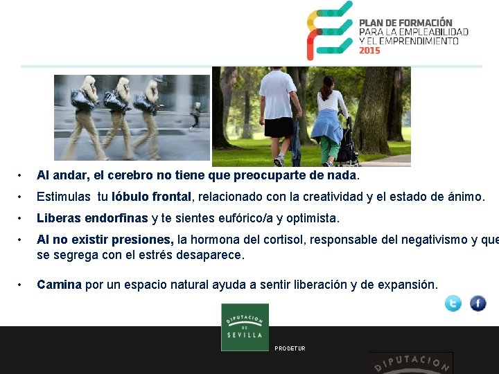  • Al andar, el cerebro no tiene que preocuparte de nada. • Estimulas