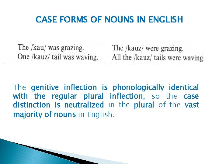 CASE FORMS OF NOUNS IN ENGLISH The genitive inflection is phonologically identical with the