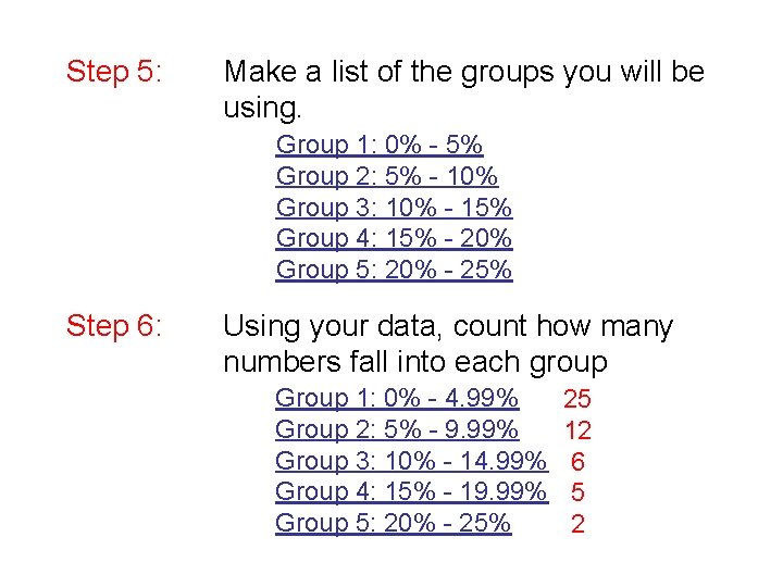 Step 5: Make a list of the groups you will be using. Group 1: