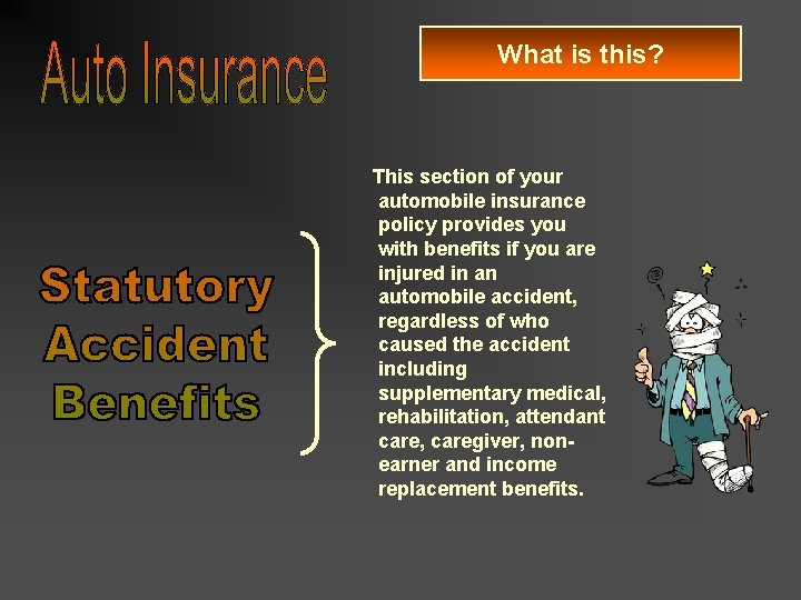 What is this? This section of your automobile insurance policy provides you with benefits